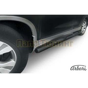 Пороги чёрная сталь труба с накладками 76 мм Slitkoff для Honda CR-V 2012-