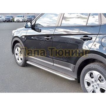 Пороги с площадкой нержавеющий лист 42 мм РусСталь для Hyundai Creta 2016-2021