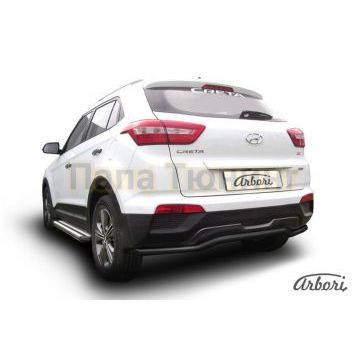 Защита заднего бампера чёрная сталь скоба 57 мм на 4х4 Slitkoff для Hyundai Creta 2016-2021