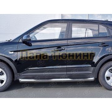 Пороги труба с накладками d76 вариант 1 РусСталь для Hyundai Creta 2016-2021