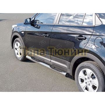 Пороги труба с накладками d76 вариант 2 РусСталь для Hyundai Creta 2016-2021