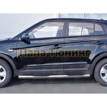 Пороги труба с накладками d76 вариант 3 РусСталь для Hyundai Creta 2016-2021