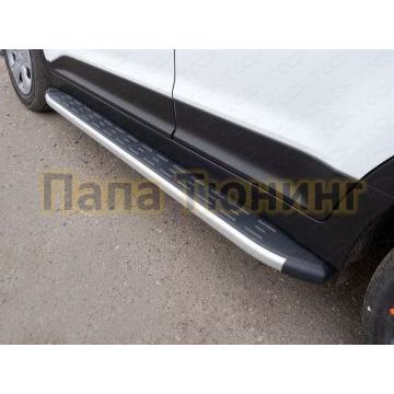 Пороги алюминиевые ТСС с накладкой для Hyundai Creta 2016-2021