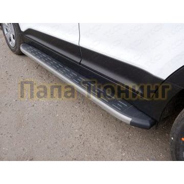 Пороги алюминиевые ТСС с накладкой серые для Hyundai Creta 2016-2021