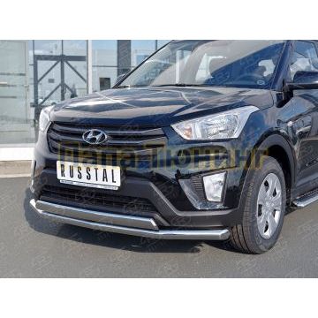 Защита передняя двойная 63-75х42 мм РусСталь для Hyundai Creta 2016-2021
