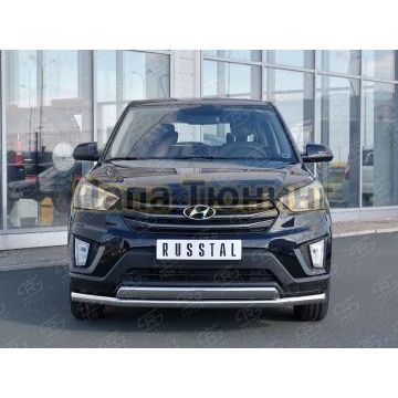 Защита передняя двойная 63-75х42 мм РусСталь для Hyundai Creta 2016-2021