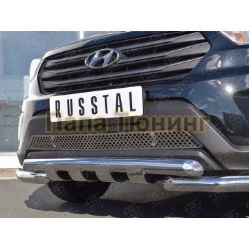 Защита передняя двойная с уголками и клыками d57-d57 РусСталь для Hyundai Creta 2016-2021