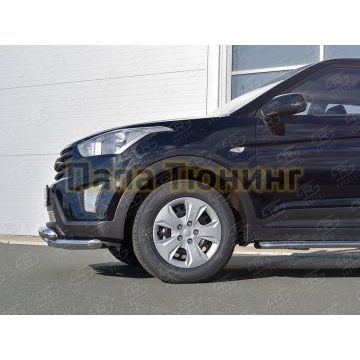 Защита передняя двойная с уголками и клыками d57-d57 РусСталь для Hyundai Creta 2016-2021