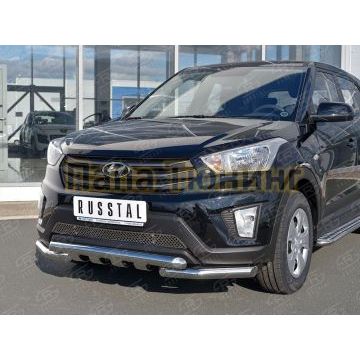 Защита передняя двойная с уголками и клыками d57-d57 РусСталь для Hyundai Creta 2016-2021