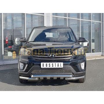 Защита передняя двойная с уголками и клыками d57-d57 РусСталь для Hyundai Creta 2016-2021