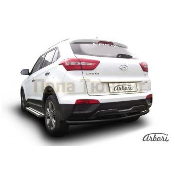 Защита заднего бампера чёрная сталь радиусная 57 мм на 4х4 Slitkoff для Hyundai Creta 2016-2021