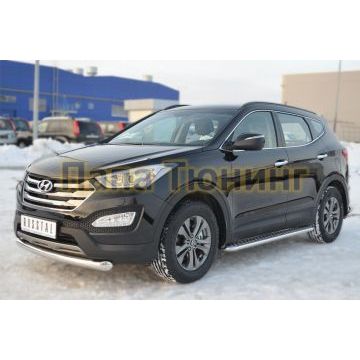 Пороги с площадкой алюминиевый лист d42 РусСталь для Hyundai Santa Fe 2012-2015