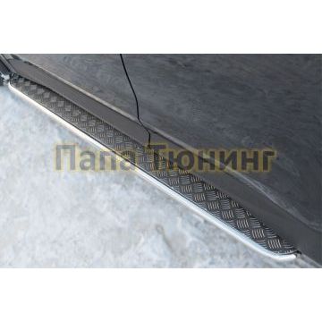 Пороги с площадкой алюминиевый лист d42 РусСталь для Hyundai Santa Fe 2012-2015
