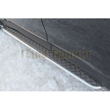 Пороги с площадкой алюминиевый лист d42 вариант 2 РусСталь для Hyundai Santa Fe 2012-2015