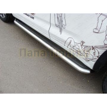 Пороги с площадкой нержавеющий лист 60 мм ТСС для Hyundai Santa Fe 2012-2015 Пороги с площадкой нержавеющий лист 60 мм ТСС для Hyundai Santa Fe 2012-2015