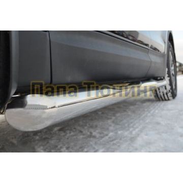 Пороги труба с накладками d76 вариант 1 РусСталь для Hyundai Santa Fe 2012-2015
