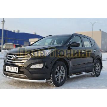 Пороги труба с накладками d76 вариант 2 РусСталь для Hyundai Santa Fe 2012-2015