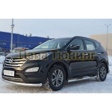 Пороги труба с накладками d76 вариант 3 РусСталь для Hyundai Santa Fe 2012-2015