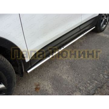 Пороги труба овальная с проступью 75-42 мм ТСС для Hyundai Santa Fe 2012-2015 Пороги труба овальная с проступью 75-42 мм ТСС для Hyundai Santa Fe 2012-2015
