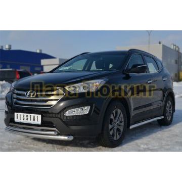 Защита передняя двойная d57-d42 дуга РусСталь для Hyundai Santa Fe 2012-2015
