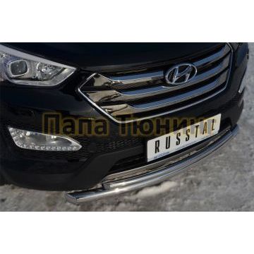 Защита передняя двойная d57-d42 дуга РусСталь для Hyundai Santa Fe 2012-2015