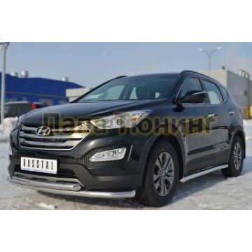 Защита передняя двойная d57-d57 РусСталь для Hyundai Santa Fe 2012-2015