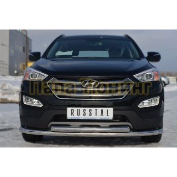 Защита передняя двойная d57-d57 РусСталь для Hyundai Santa Fe 2012-2015