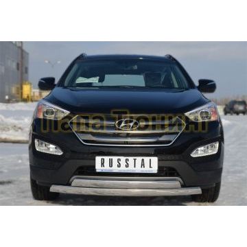 Защита передняя овальная двойная 75х42х2 мм РусСталь для Hyundai Santa Fe 2012-2015