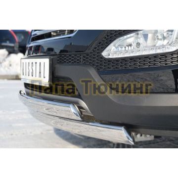 Защита передняя овальная двойная 75х42х2 мм РусСталь для Hyundai Santa Fe 2012-2015