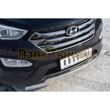 Защита передняя овальная двойная 75х42х2 мм РусСталь для Hyundai Santa Fe 2012-2015