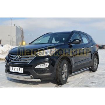 Защита передняя овальная двойная 75х42х2 мм РусСталь для Hyundai Santa Fe 2012-2015