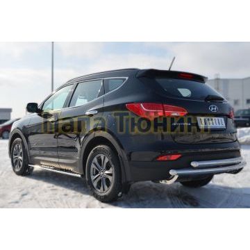 Защита заднего бампера двойная d57-d57 дуга РусСталь для Hyundai Santa Fe 2012-2015