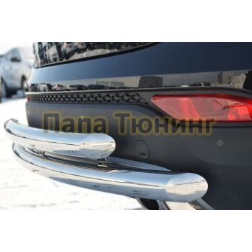 Защита заднего бампера двойная d57-d57 дуга РусСталь для Hyundai Santa Fe 2012-2015