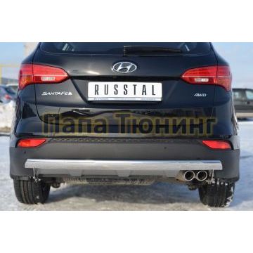 Защита заднего бампера овальная 75х42 мм РусСталь для Hyundai Santa Fe 2012-2015