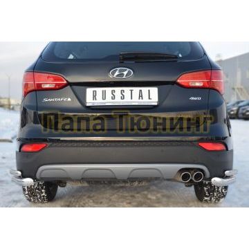 Защита задняя двойные уголки d57-d42 РусСталь для Hyundai Santa Fe 2012-2015