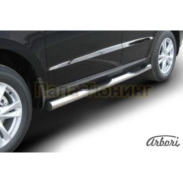 Пороги труба с накладками 76 мм Slitkoff для Hyundai Santa Fe 2010-2012