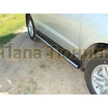 Пороги труба овальная с проступью 75-42 мм ТСС для Hyundai Santa Fe 2010-2012