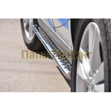 Пороги труба овальная с проступью 75х42 мм РусСталь для Hyundai Santa Fe 2010-2012