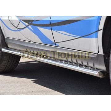 Пороги труба овальная с проступью 75х42 мм РусСталь для Hyundai Santa Fe 2010-2012