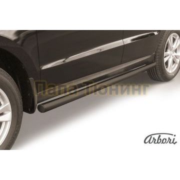 Защита штатных порогов чёрная сталь труба 57 мм Slitkoff для Hyundai Santa Fe 2010-2012 Защита штатных порогов чёрная сталь труба 57 мм Slitkoff для Hyundai Santa Fe 2010-2012