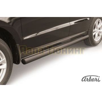 Защита штатных порогов чёрная сталь труба 76 мм Slitkoff для Hyundai Santa Fe 2010-2012 Защита штатных порогов чёрная сталь труба 76 мм Slitkoff для Hyundai Santa Fe 2010-2012