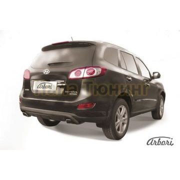 Защита заднего бампера чёрная сталь скоба 57 мм Slitkoff для Hyundai Santa Fe 2010-2012