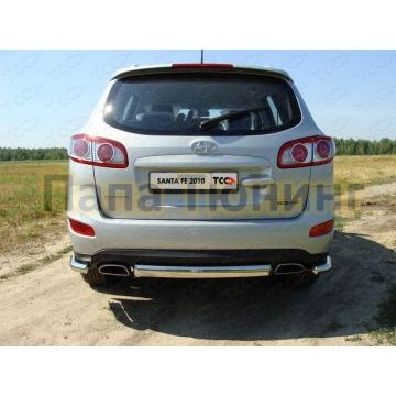 Защита заднего бампера овальная овальная 75-42 мм ТСС для Hyundai Santa Fe 2010-2012