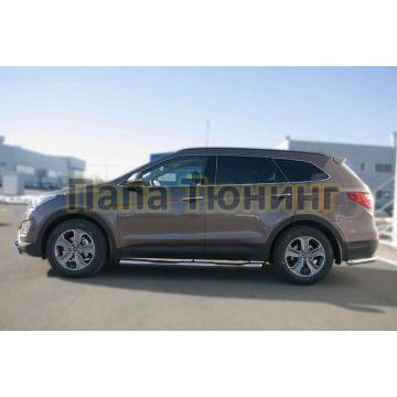 Пороги труба с накладками d76 вариант 1 РусСталь для Hyundai Santa Fe Grand 2014-2016