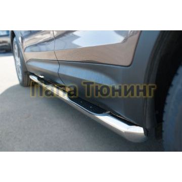 Пороги труба с накладками d76 вариант 1 РусСталь для Hyundai Santa Fe Grand 2014-2016