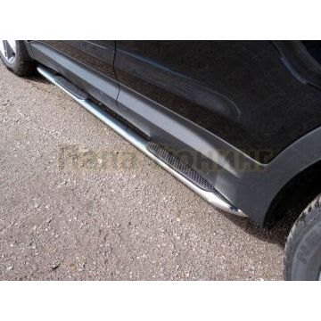 Пороги труба овальная гнутая с накладкой 75х42 мм ТСС для Hyundai Santa Fe Grand 2014-2016 Пороги труба овальная гнутая с накладкой 75х42 мм ТСС для Hyundai Santa Fe Grand 2014-2016