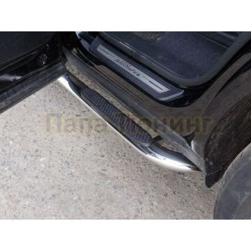 Пороги труба овальная с накладками гнутые 75х42 мм ТСС для Hyundai Santa Fe Grand 2016-