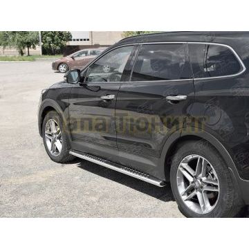 Пороги труба овальная с проступью 120x60 мм РусСталь для Hyundai Santa Fe Grand 2016-2018