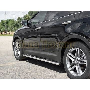 Пороги труба овальная с проступью 120x60 мм РусСталь для Hyundai Santa Fe Grand 2016-2018