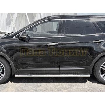 Пороги труба овальная с проступью 120x60 мм РусСталь для Hyundai Santa Fe Grand 2016-2018